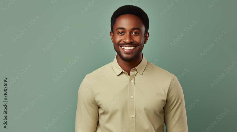 A man in a pastel yellow shirt exudes a calm demeanor with a gentle smile, set against a soft green backdrop that highlights his A man in a pastel yellow shirt exudes a calm demeanor with a gentle smile, set against a soft green backdrop that highlights his