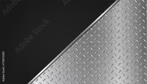 3d realistic vector iluustration. Metal floor banner with black. Still thread. photo