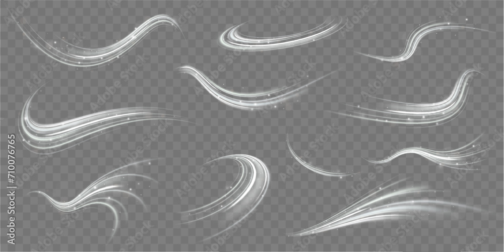 	
Luminous white lines of speed. Twist white line. Light trail wave, fire path trace line and incandescence curve twirl. Abstract motion lines.	
 - obrazy, fototapety, plakaty 