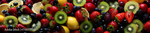 Horizontal image of berries and citrus fruits as a background