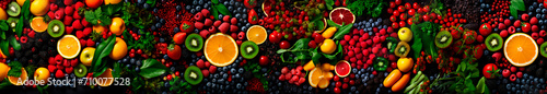 Image of a lot of fruits, berries and citrus fruits as a background