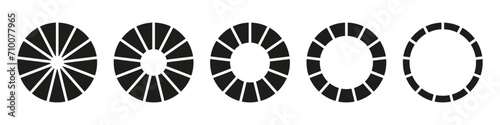 Wheel divided, thirteen sections. Pie, pizza chart simple icon. Set of diagram infographic. Circle section graph. Donut charts, pie segmented on 13 equal parts. Geometric element. Vector illustration.