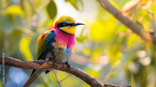Rare bird sitting on a tree branch, with pronounced colors © GeorgeAI