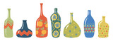 Abstract ornamental bottles and vases vector set. Collection of modern curved colorful bottles, decorated vases, and pitchers. Vector icons illustration isolated on a white background.