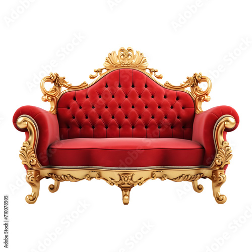 Red royal sofa isolated on transparent background