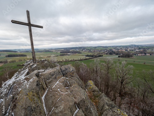 Wooden cross on top of Goethekopf mountain photo