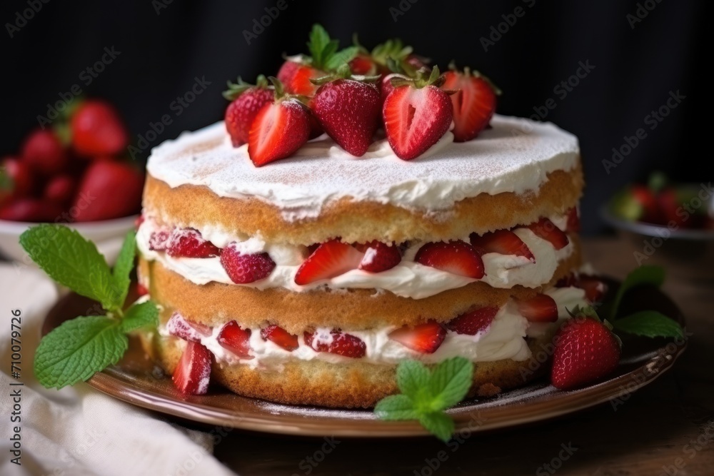 Strawberry Summer Cake with Cream Cheese and Fresh Strawberries Strawberry Summer Cake with Cream Cheese and Fresh Strawberries