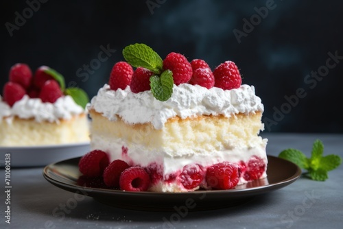 Latin American Tres Leches Cake with Whipped Cream and Raspberries