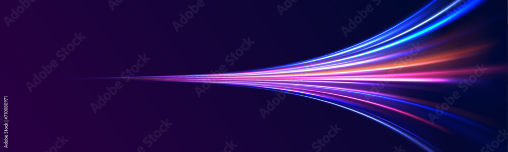 Abstract green blue wave light effect in perspective vector illustration. Magic luminous azure glow design element on dark background, flash luminosity, abstract neon motion glowing wavy lines.	