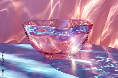 transparent vase on a pink and blue surface