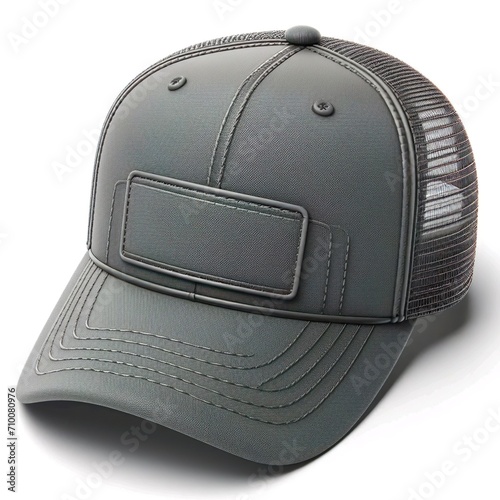 Dark gray Trucker Cap Mockup with Snapback Strap - White Background photo