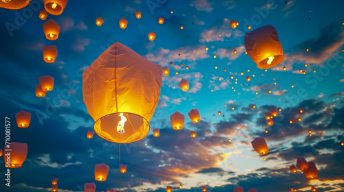 Festival Chinese New Year: Lanterns Flying in the Sky