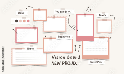 Vector photo collage template moodboard pictures grids vector illustration, vision board	