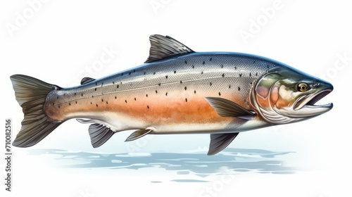 Salmon fish illustration on white background. Salmon fish. Horizontal format for advertising, banner, poster, site, menu, bar, restaurant.