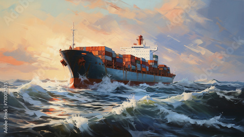 Ship in the sea with containers.Generative AI