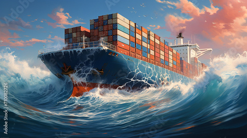 Ship in the sea with containers.Generative AI
