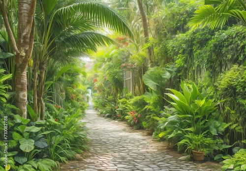 Alley in tropical garden 