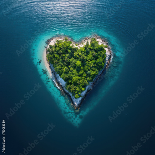Heart shaped island of love. Palm trees and blue ocean. © Mik Saar