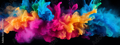 splash of multi-colored powder on a black background. Generative AI