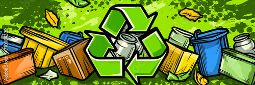 green recycling symbol on green background with copy space photo