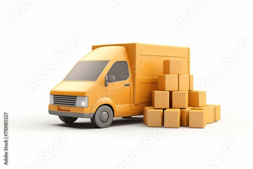 Illustration of realistic delivery truck with cardboard boxes on white background © Alina