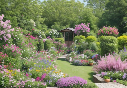Beautiful home garden in full bloom 