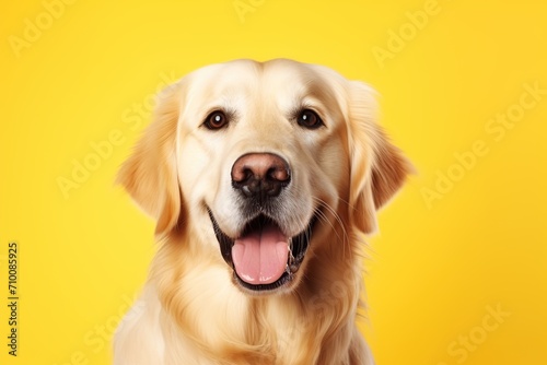Retriever dog on yellow background © Alina