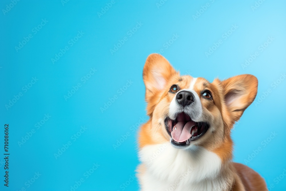 Happy welsh corgi dog on blue background