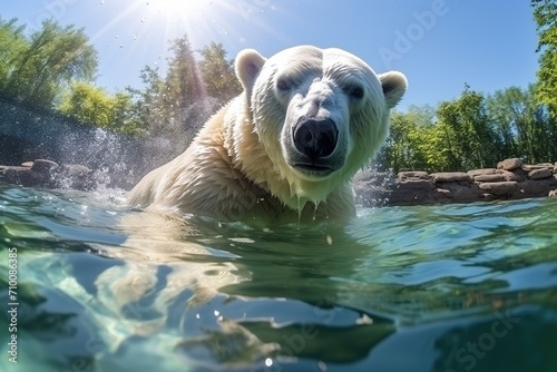 Polar bear swimming in the pool