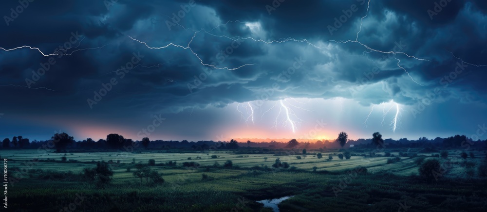 Lightning strikes in the countryside