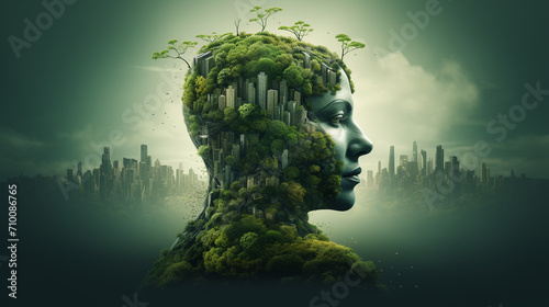 Sustainable environment concept.The image depicts human thinking towards preserving.Generative AI © Артур Комис