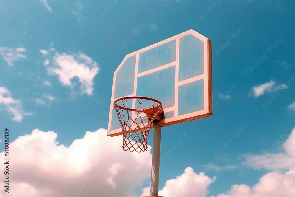 Basketball hoop with blue sky background. Generative AI