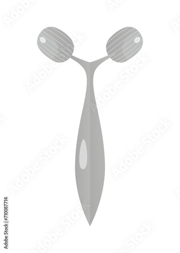 Small facial roller for delicate areas, eyes, lips and cheeks. Small massager. Hand drawn vector illustration in flat design, isolated on white