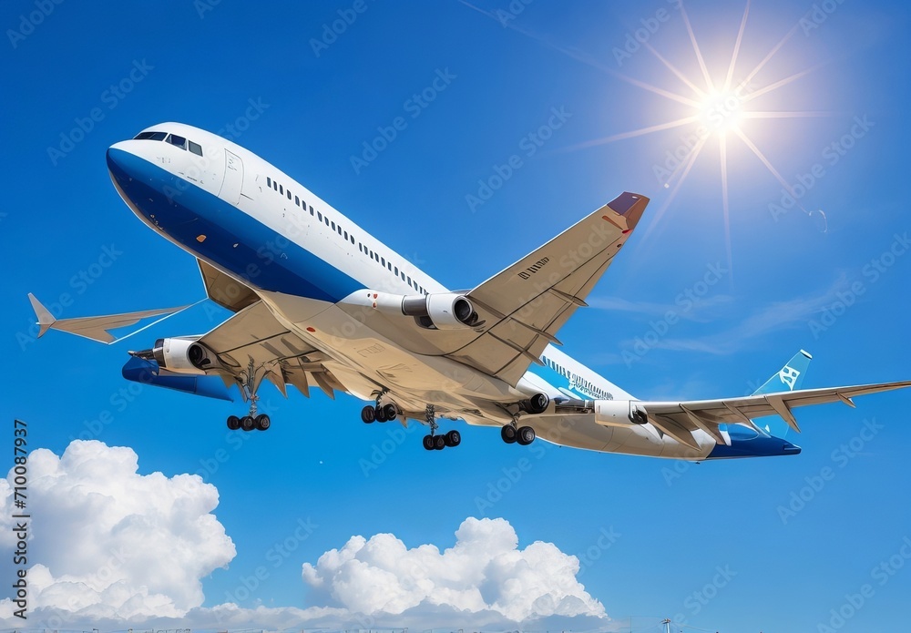 Naklejka premium The airplane flying in the blue sky in Japan 