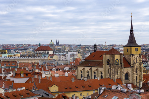 Prague city skyline photo. Cloudy day.