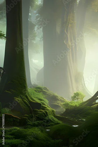 Forest landscapes with sun  fog and at night