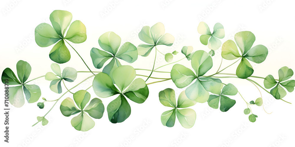 Watercolor green lucky shamrock leaves on white background, Saint Patrick Day background Watercolor green lucky shamrock leaves on white background, Saint Patrick Day background