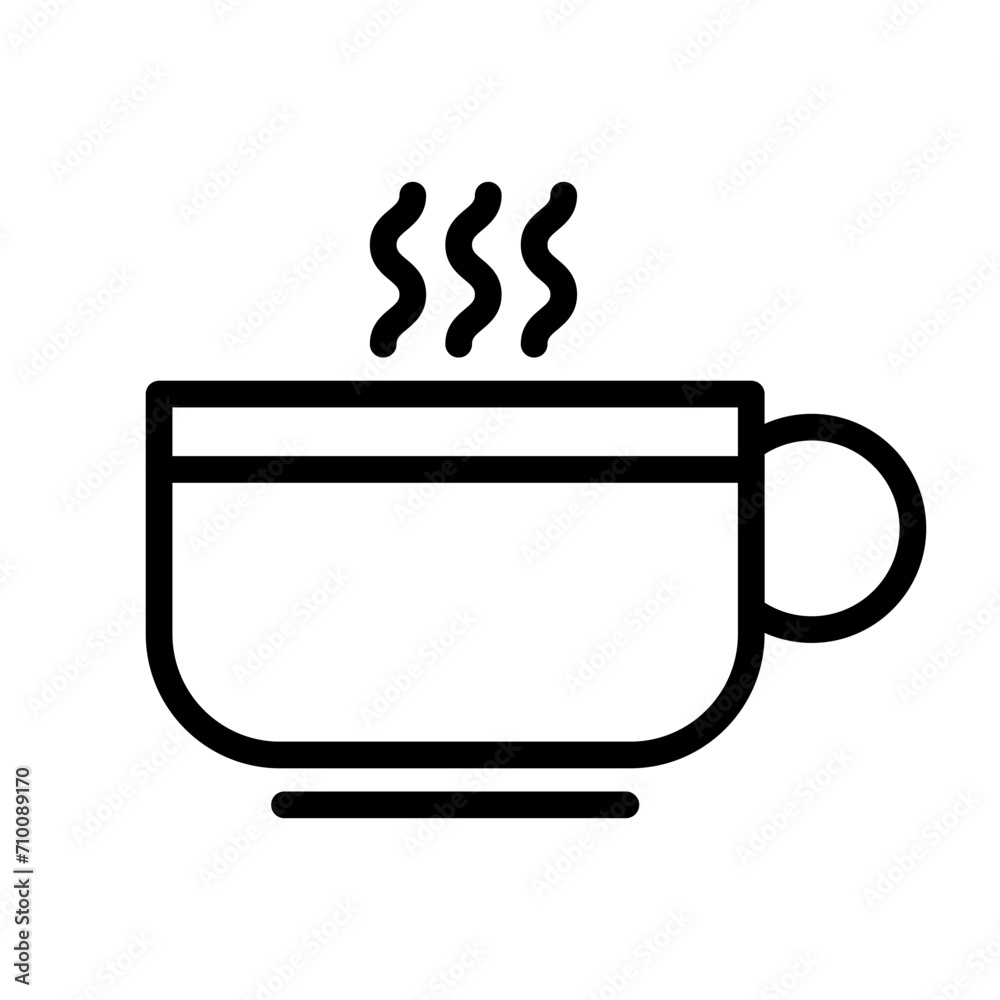 Vector black line icon hot coffee isolated on white background Vector black line icon hot coffee isolated on white background