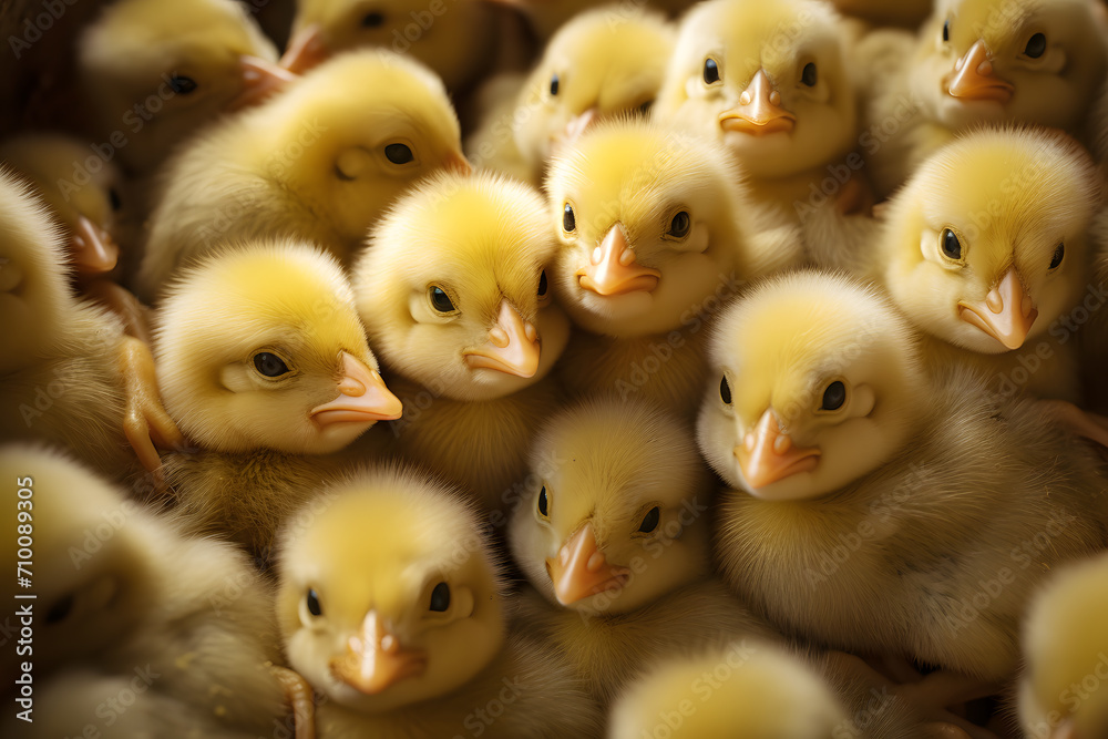Heads of cute chicks all together looking at the camera
Heads of cute chicks all together looking at the camera