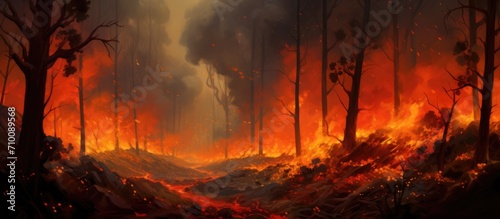 Flames in the forest fire.
