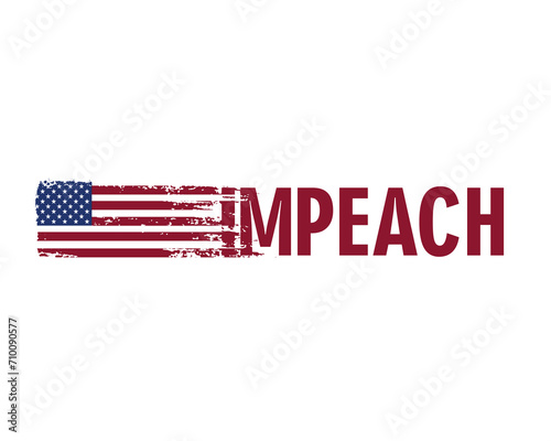 Word IMPEACH and USA flag on white background