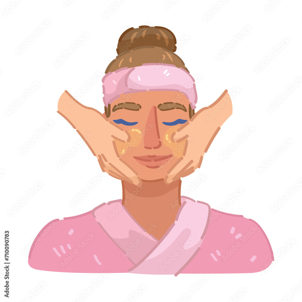 Woman receiving face massage on white background
