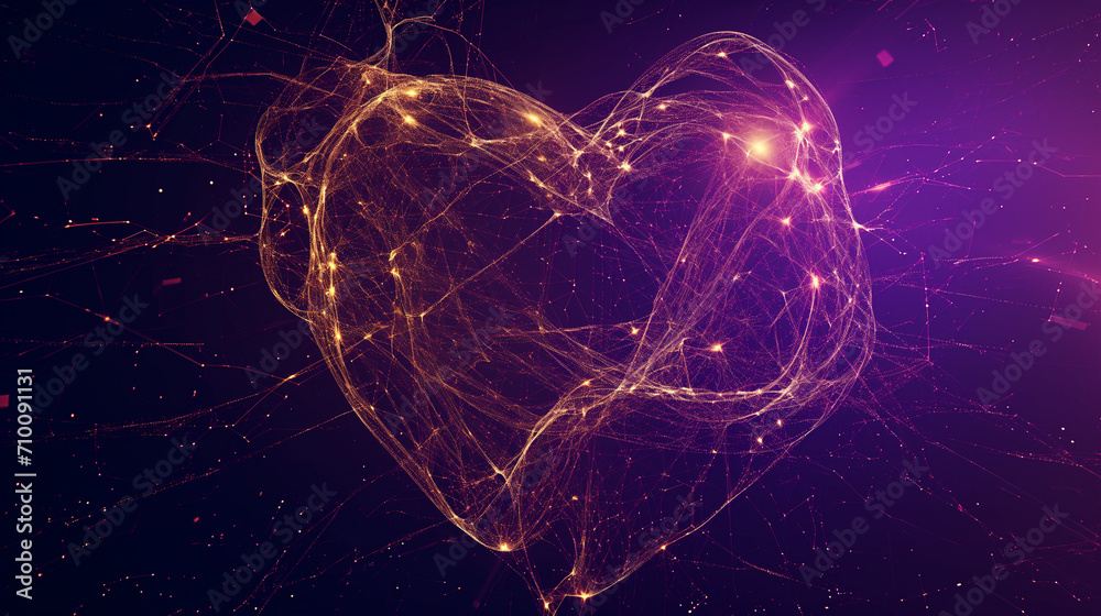 Glowing Abstract Heart Shape in Purple Hues with Sparkling Particles