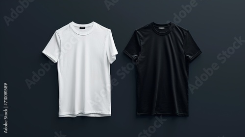 a sleek mockup featuring two t-shirts, one in crisp white and the other in classic black, generative ai