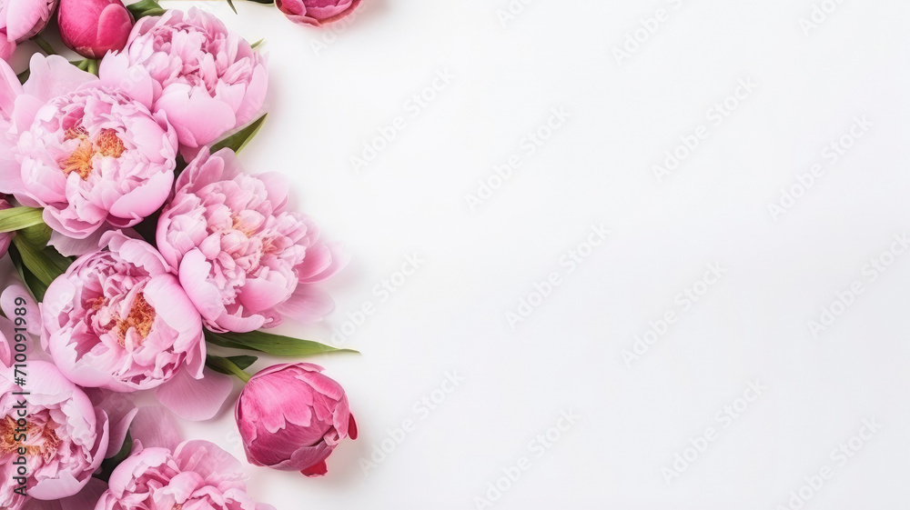 Composition of lilac peonies on a background for copy space design