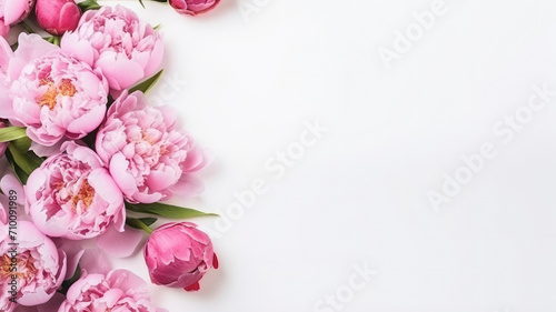 Composition of lilac peonies on a background for copy space design