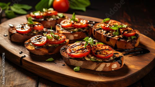 Grilled tomato bruschetta on bread.Generative AI photo