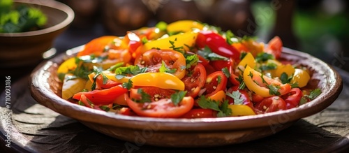 Traditional Moroccan salad made with bell peppers and tomatoes called Taktouka.
