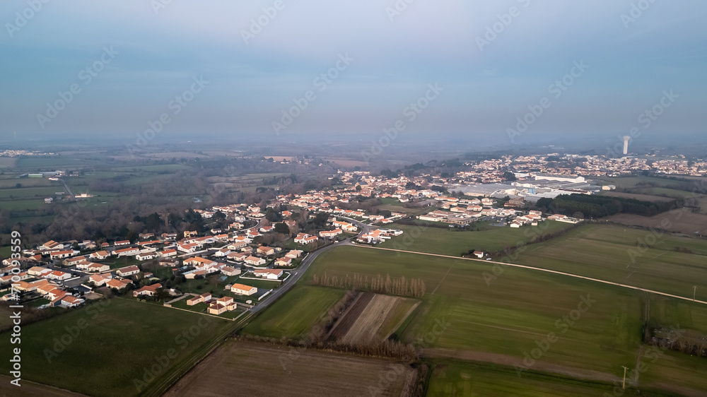 Aerial drone view of La Chaize Giraud, France near Bretignolles sur mer