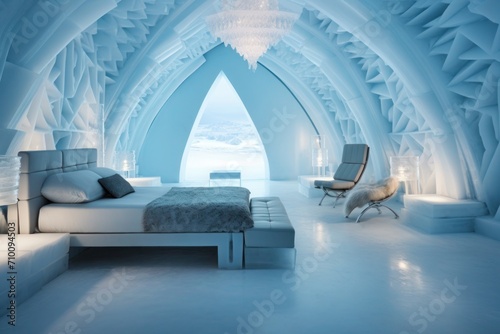Boutique hotel room with an ice theme, allowing guests to experience the atmosphere of being at the North Pole photo